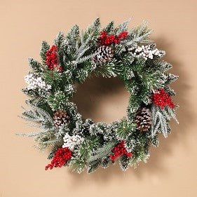 24''D Mixed Frosted Pine Wreath