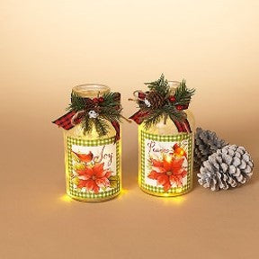 7.9"H B/O Lighted Frosted Glass Jar, 2 Asst.