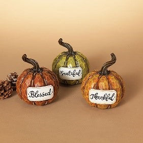 5.7"H Resin Harvest Pumpkin w/ Writing, 3 Asst.