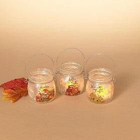 3.5"H Frosted Glass Harvest Scene, 3 Asst.