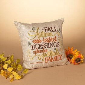 16"L Fabric Embroidered Harvest Pillow