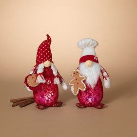 12"H B/O Lighted Fabric Holiday Chef Gnome, 2 Asst.