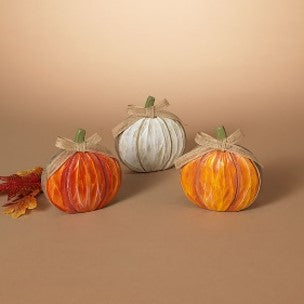 5.9"H Resin Harvest Pumpkin w/ Ribbon