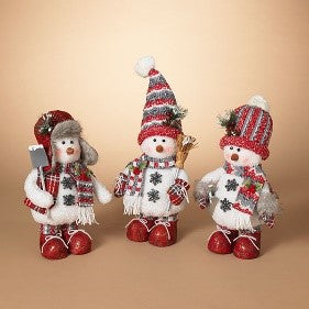 14"H Plush Holiday Standing Snowman, 3 Asst.