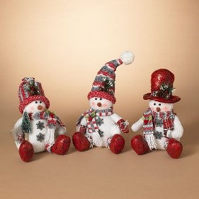 11"H Plush Holiday Sitting Snowman, 3 Asst.