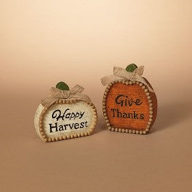 5.5"H Resin Harvest Pumpkin w/ Writing, 2 Asst.