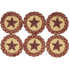 Burgundy Tan Jute Stencil Star Coasters - Set of 6