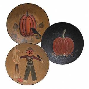 Scarecrow & Pumpkins Plate, 3 Asst.