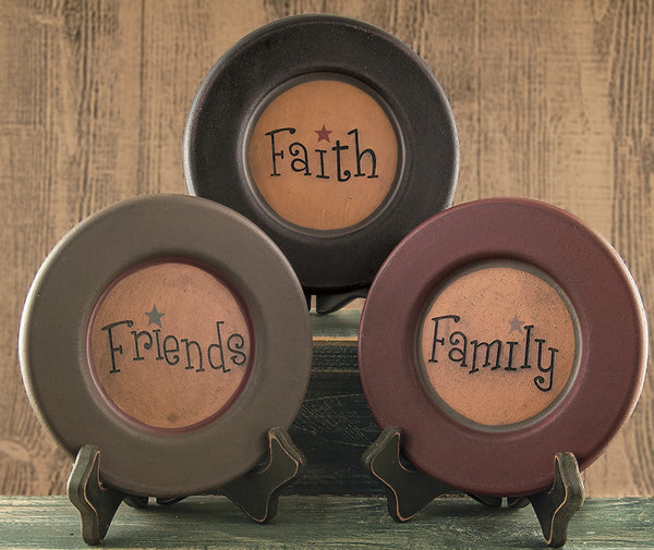 Carved "Faith, Friends And Family" Plates - 3 Asst.
