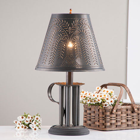 Round Candle Mold Lamp with Willow Shade in Blackened Tin