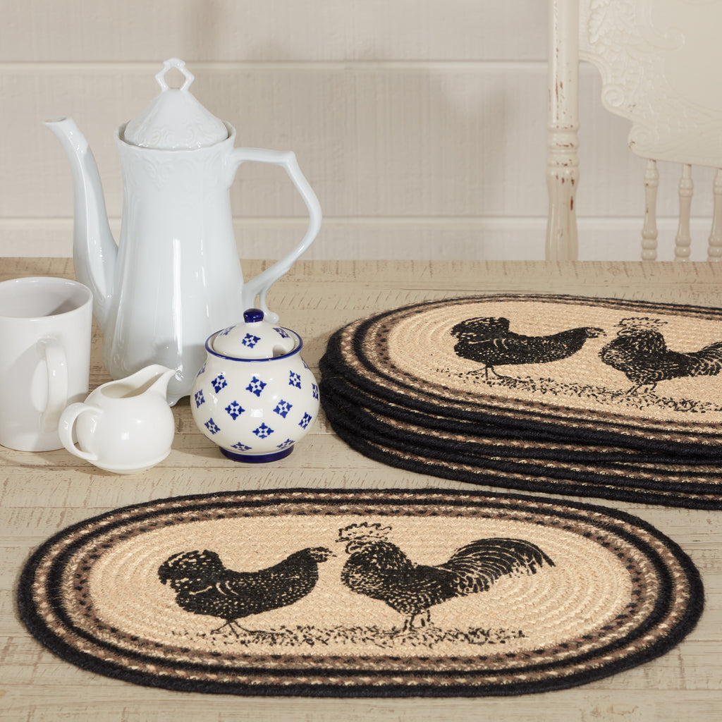 Sawyer Mill Charcoal Jute Braided Placemats - Poultry - Set of 6