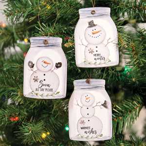 Happy Snowman Mason Jar Ornament - 3 Asst