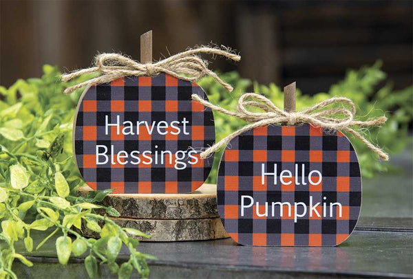Harvest Blessings Buffalo Check Pumpkin Sitter