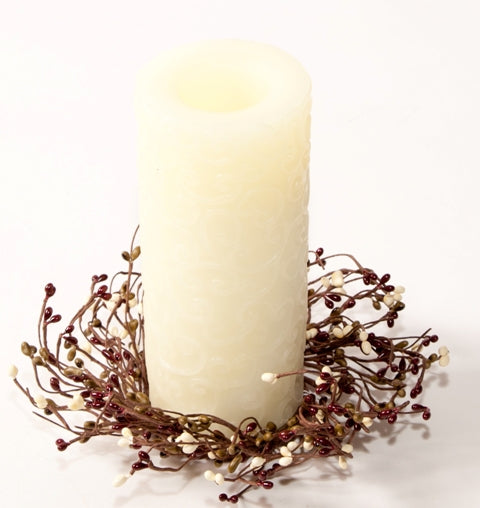 3.5" Rice Berry Candle Ring Burgundy,Cream,Green