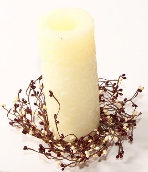 3.5" Rice Berry Candle Ring Burgundy, Cream