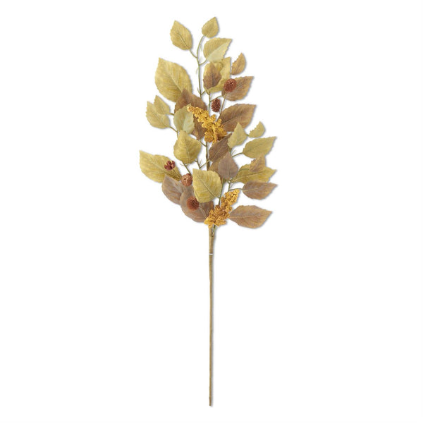 Birch Leaves Stem with Mustard Spikes - Green