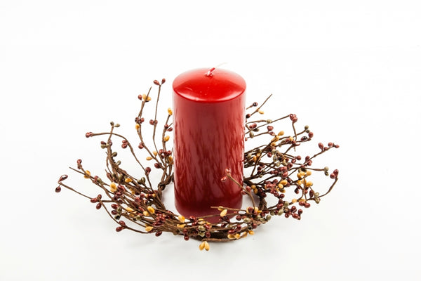 4.5 Rice Berry Candle Ring Burnt Red, Teal, Tan