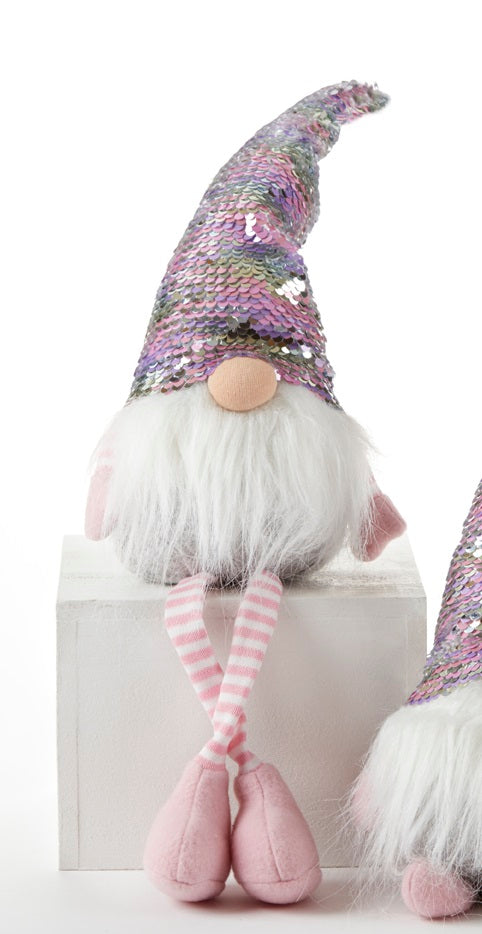 Sitting Sequin Hat Pink Gnome