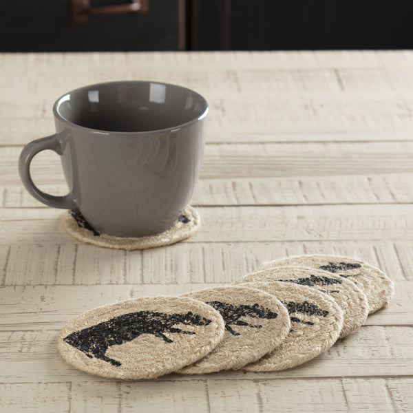 Sawyer Mill Charcoal Cow Jute Coasters - Set of 6