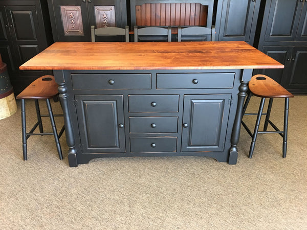 Amish Island - 5 Drawers with Turned Legs & Large Top