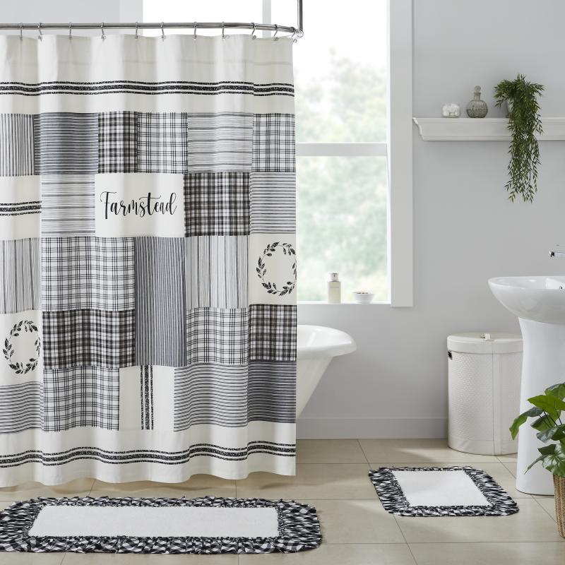 Sawyer Mill Black Stenciled Patchwork Shower Curtain