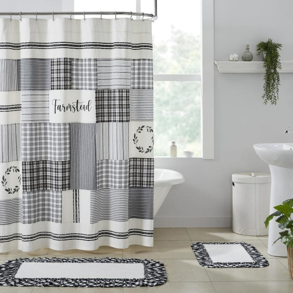 Sawyer Mill Black Stenciled Patchwork Shower Curtain