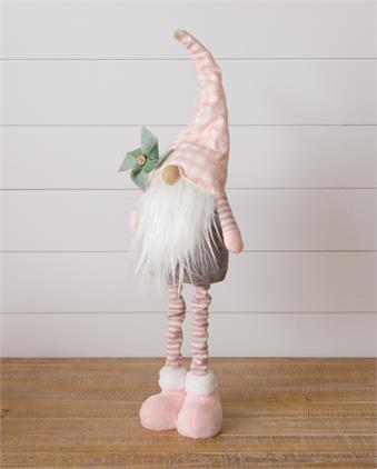 Standing Gnome - Pink Hat & Stiped Legs, Holding A Pinwheel
