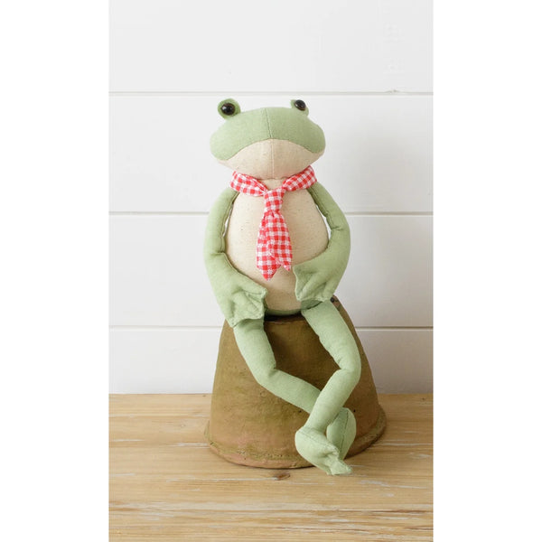 Garden Frog with Red Check Neck Tie