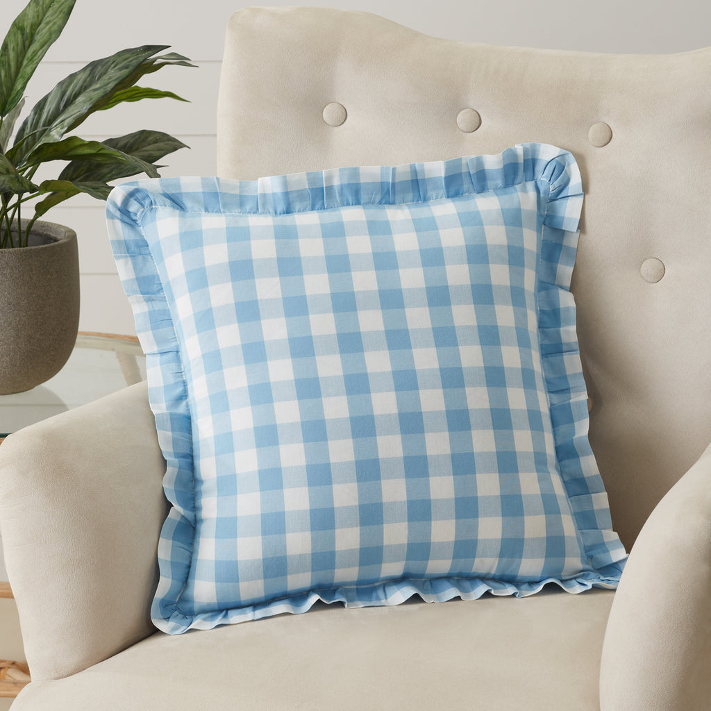 Annie Buffalo Blue Check Ruffled Fabric Pillow