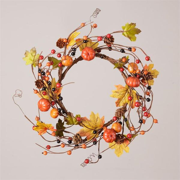 Candle Ring - Pumpkins, Pinecones & Autumn Berries, Twig Base