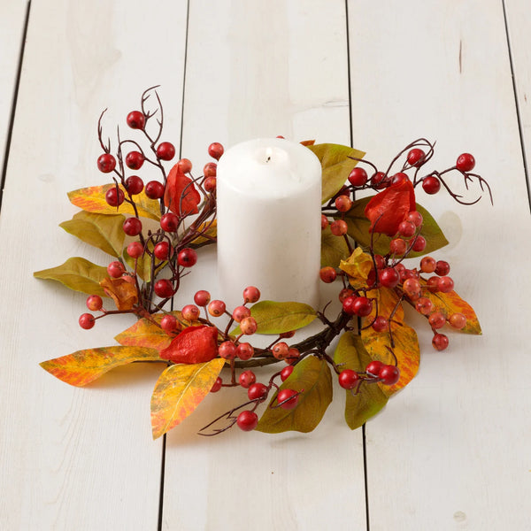 Candle Ring - Fall Leaves, Berries, And Rose Hips