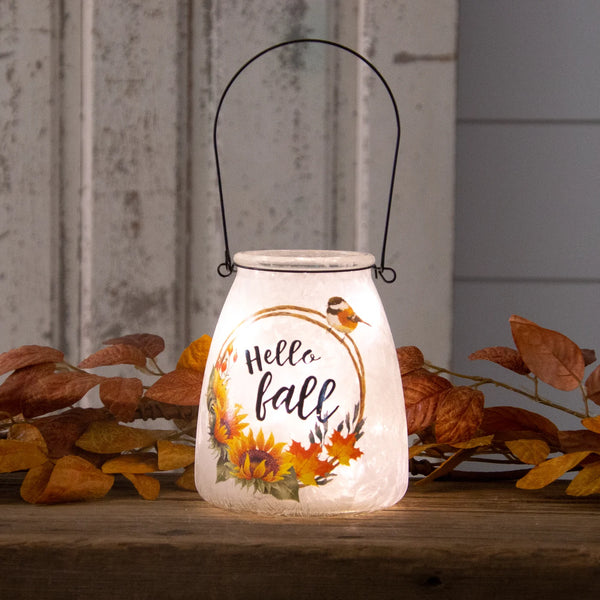 Frosted Glass Luminary With Handle - Hello Fall