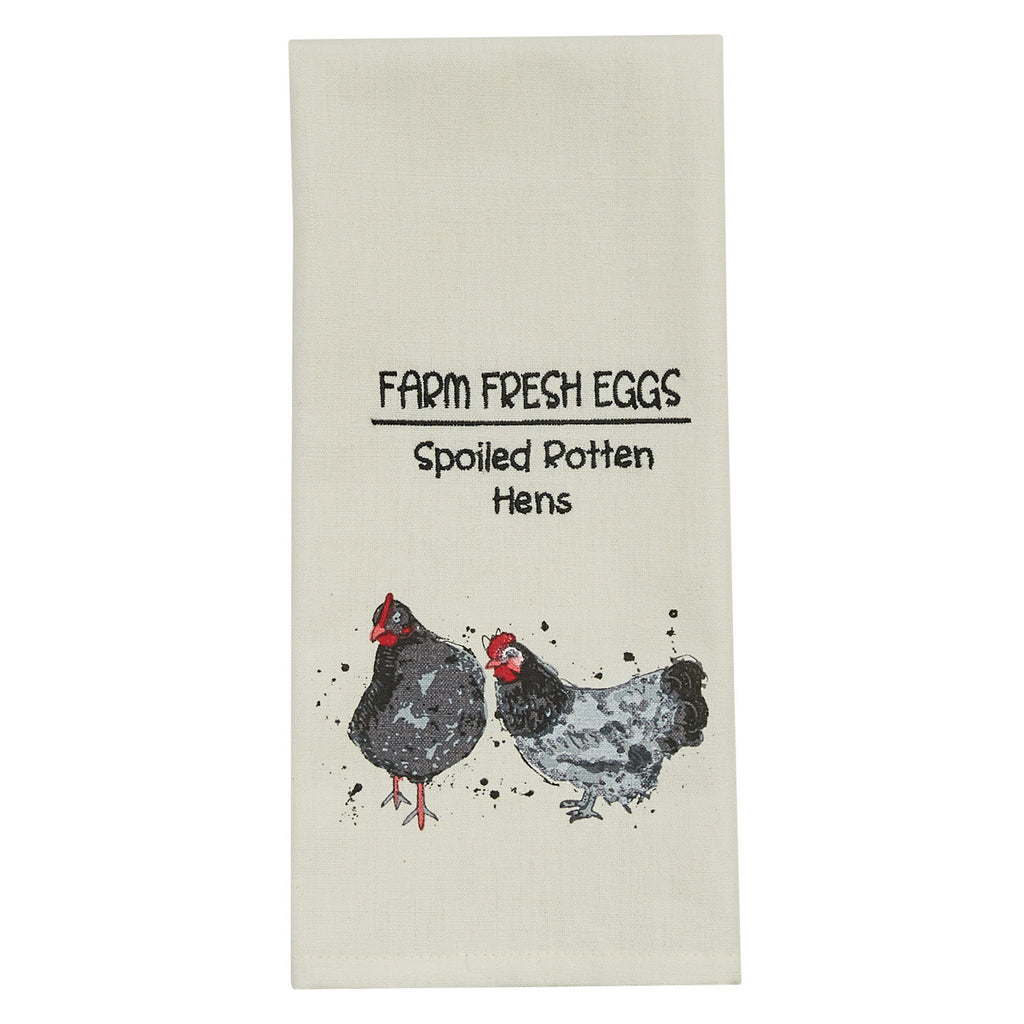 Farm Fresh Eggs Print & Embroidered Dishtowel