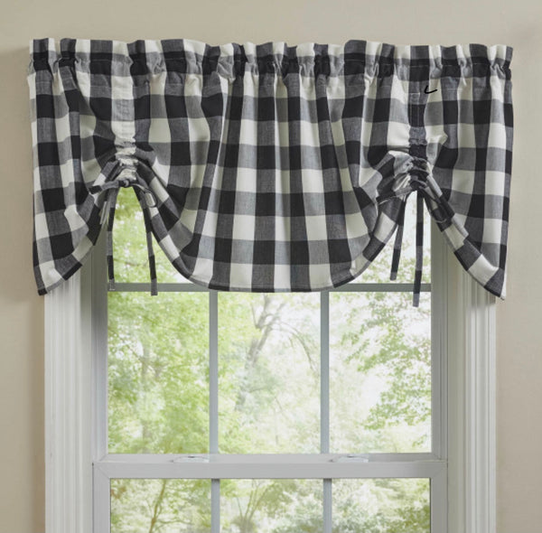 Wicklow Check Lined Farmhouse Valance Black and Cream