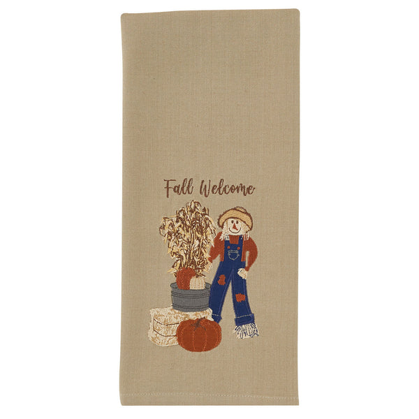 Scarecrow with Welcome Appl Emb Dishtowel