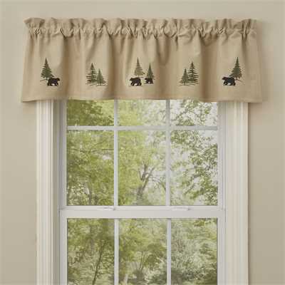 Black Bear Embroidered Lined Valance