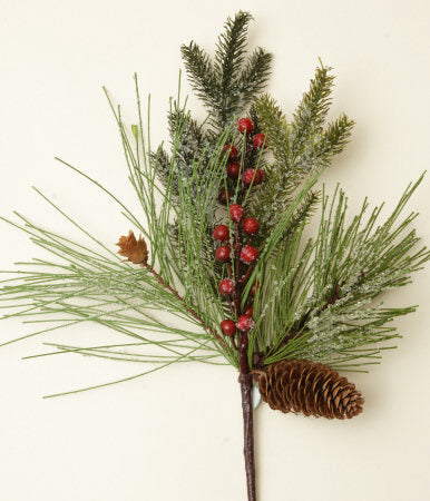 Pick - Frosted Mixed Evergreens, Berries, Cones (Pk 4) Seas