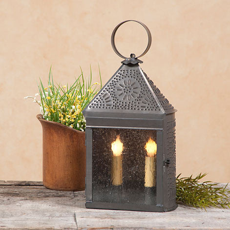 Harbor Lantern with Chisel in Blackened Tin