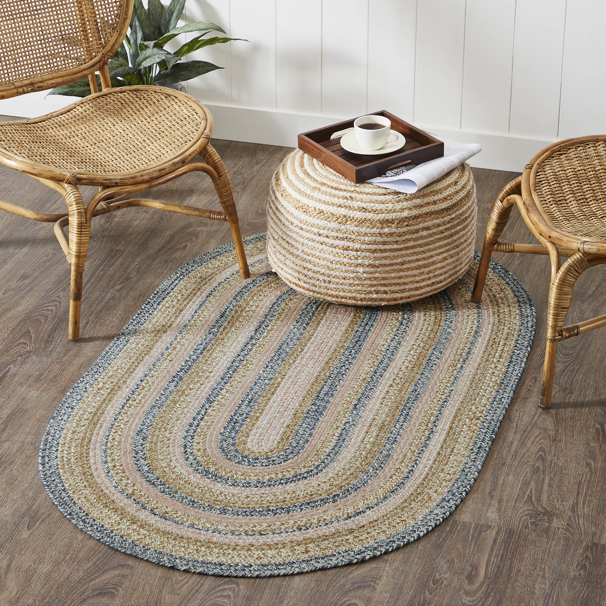 Great Falls Jute Oval Braided Rug w/ Pad - Retro Barn Country Linens