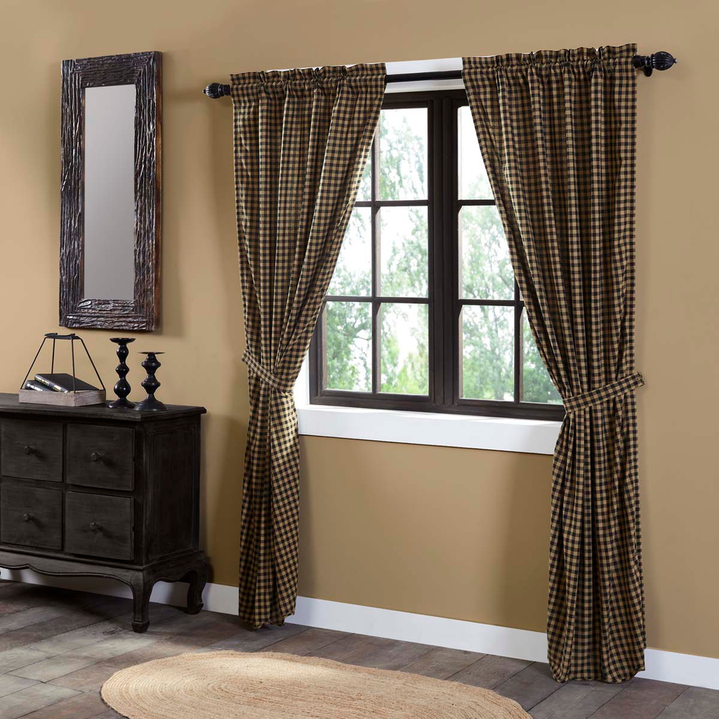 Black Check Scalloped Panel Curtain Set Of 2