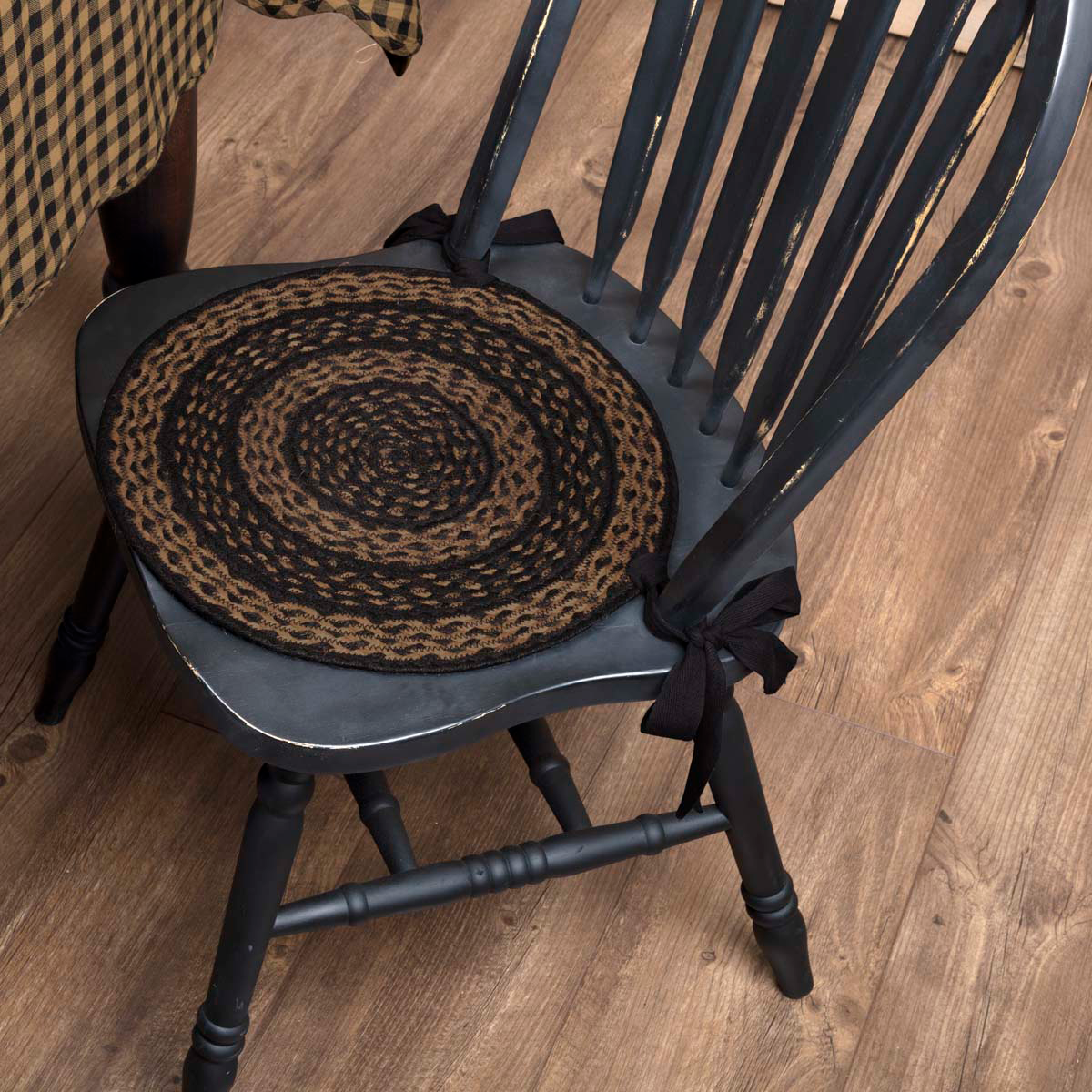 Black Tan Jute Chair Pads Set of 6 KC Collections
