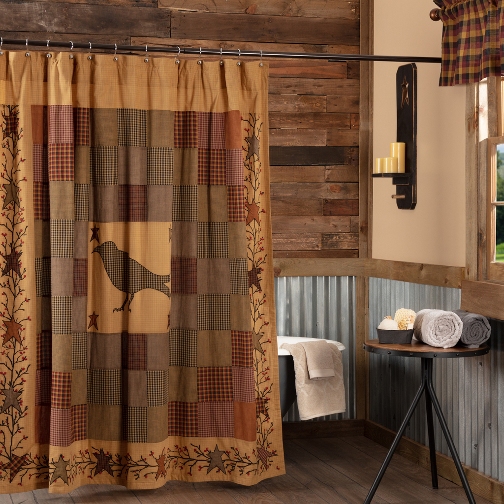 Heritage Farms Applique Crow and Star Shower Curtain