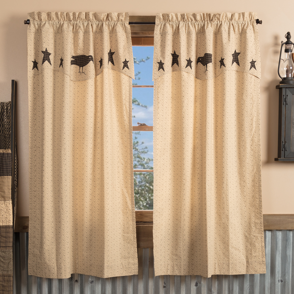 Kettle Grove Short Panel Curtain With Attached Applique Crow And Star Valance Set Of 2