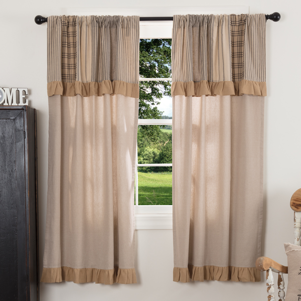 Sawyer Mill Charcoal Panel Curtain With Attached Patchwork Valance Set Of 2