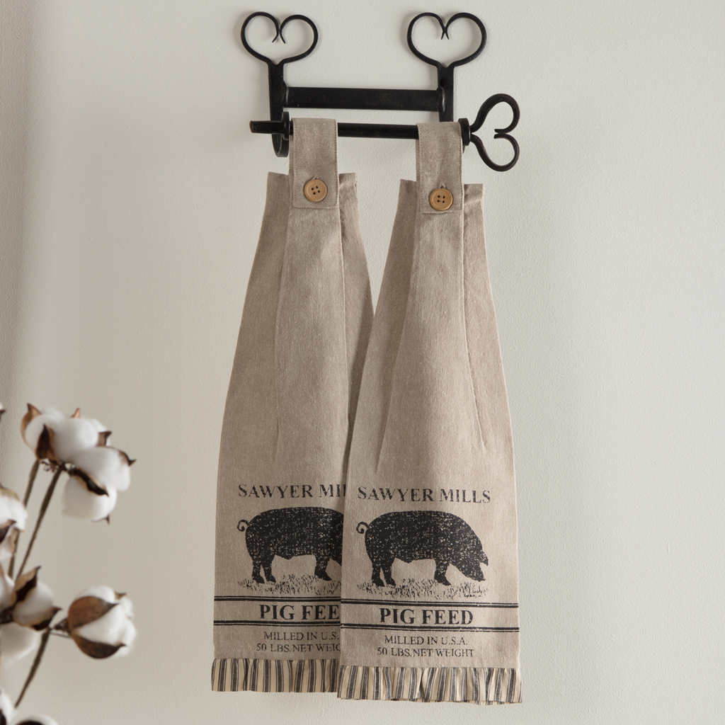 Sawyer Mill Charcoal Pig Button Loop Kitchen Towel