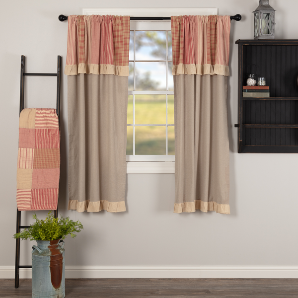 Sawyer Mill Red Panel Curtain With Attached Patchwork Valance