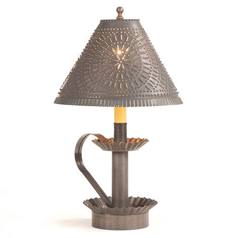 Plantation Candlestick Lamp with Chisel Shade in Blackened Tin