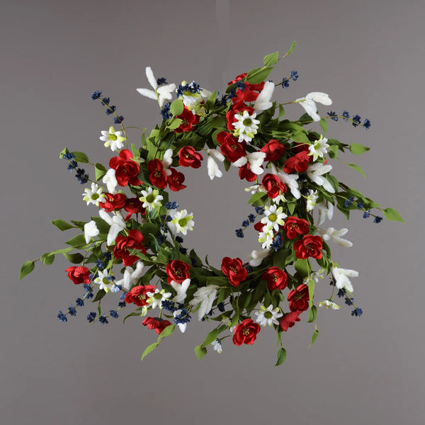 Wreath - Americana Daisies And Mini Roses, Twig Base