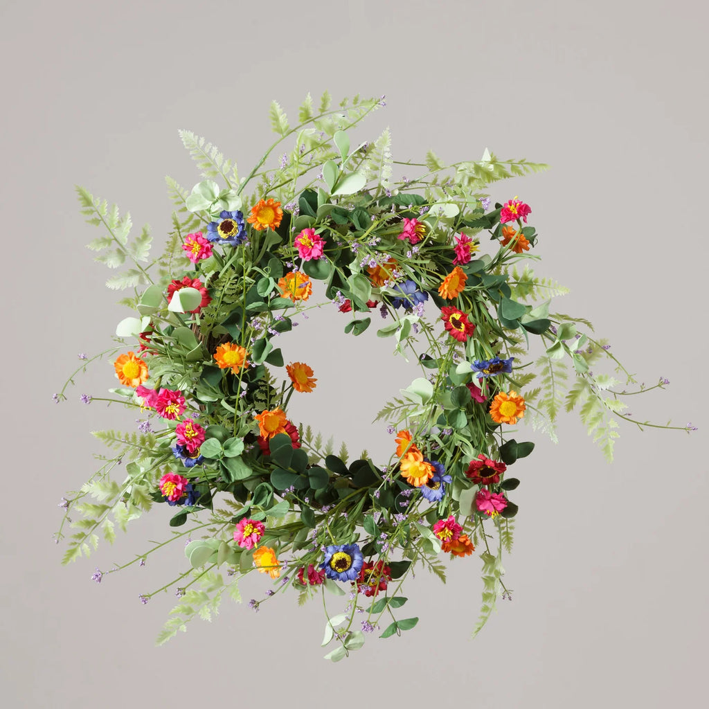 Wreath - Twig Base, Assorted Colors Of Daisies, Greens