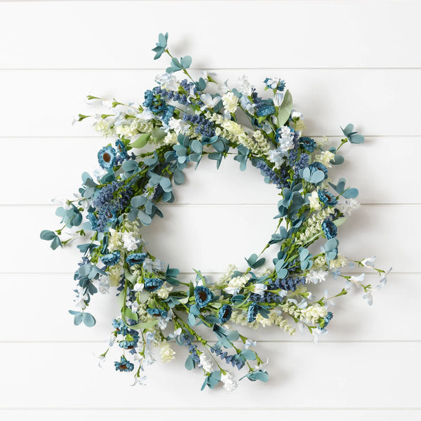 Wreath - Shades Of Blue Flowers And Foliage